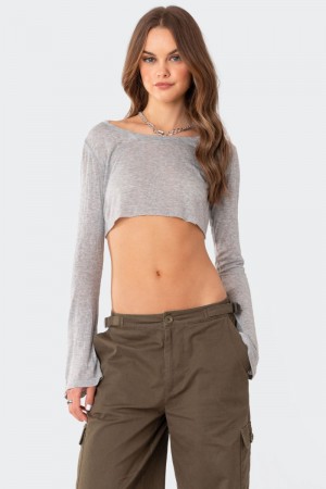 Edikted Sheer Raw Hem Crop Tops Black | USA CE502170S6