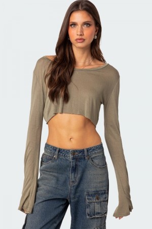 Edikted Sheer Raw Hem Crop Tops Black | USA RO823632W3