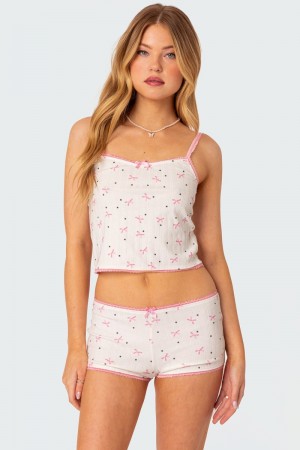 Edikted Shelly Pointelle Printed Tank Top White | USA MH342854G9