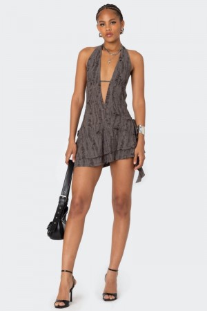 Edikted Shredded Backless Halter Mini Dress Black | USA EQ502350I2