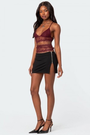 Edikted Side Zip Slitted Mini Skirts Black | USA UE327072Y1