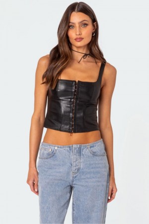 Edikted Simone Faux Leather Corset Black | USA II260146S1