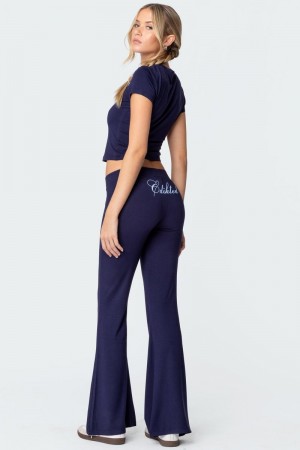Edikted So Edikted Flared Pants Navy | USA GV778757G3