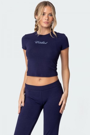Edikted So Edikted T Shirt Graphic Tops Navy | USA LD505530O3