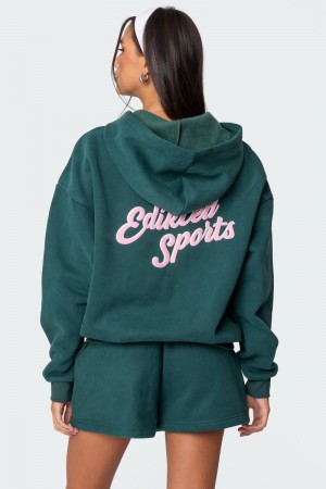 Edikted So Sporty Hoodie Long Sleeve Tops Green | USA QC503380S7