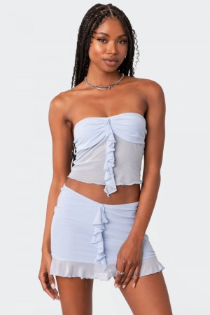Edikted Solange Ruffle Mesh Tube Strapless Tops Black | USA JN456495K1