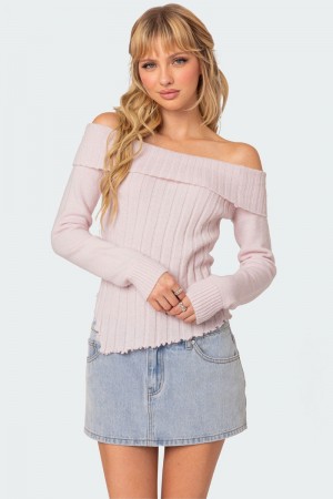 Edikted Sonya Fold Over Knit Sweater Blue | USA YC869206V1