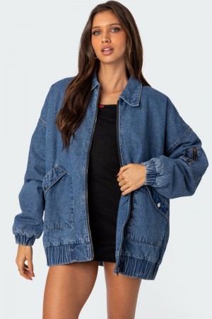Edikted Sophie Oversized Washed Denim Coat Jackets Blue Washed | USA TO044214A8