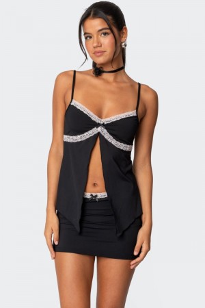 Edikted Sorely Split Front Tank Top Black | USA JN808050V5