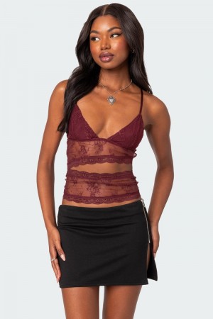 Edikted Spice Cut Out Sheer Lace Tank Top Black | USA CB373017L3