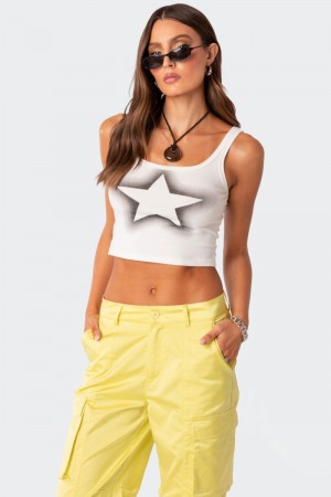 Edikted Spray Star Tank Graphic Tops White | USA LO526582O0