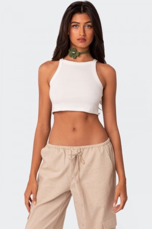 Edikted Square Neck Cropped Tank Top White | USA QJ741794V6