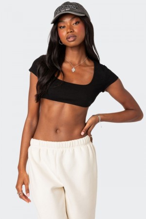 Edikted Square Neck Ribbed Crop Tops Black | USA UF458815Z1