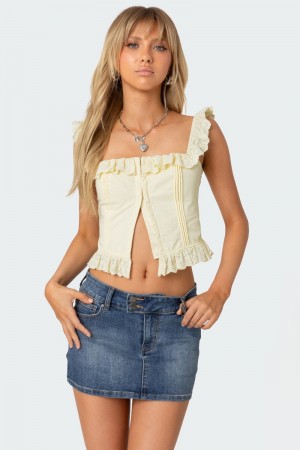 Edikted Square Neck Ruffled Corset Yellow | USA MS655045K4