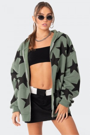 Edikted Star At Me Oversized Hoodie Long Sleeve Tops Gray Melange | USA WH418541W1