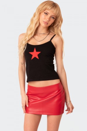 Edikted Starring Tank Graphic Tops Black | USA AU738423D0