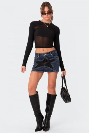 Edikted Stars Align Low Rise Denim Mini Skirts Blue | USA CC068676A1