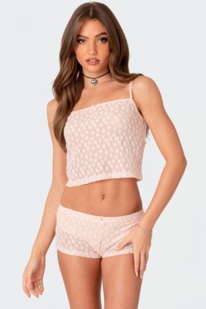 Edikted Starstruck Lace Tank Top Light Pink | USA QQ891709T1