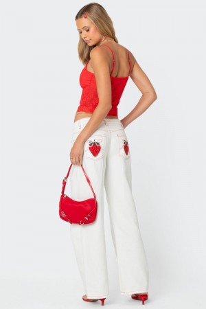 Edikted Strawberry Bow Pocket Jeans White | USA ZI095309H9
