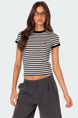 Edikted Strawberry Fields Striped T Shirts Black And White | USA PD494329A5