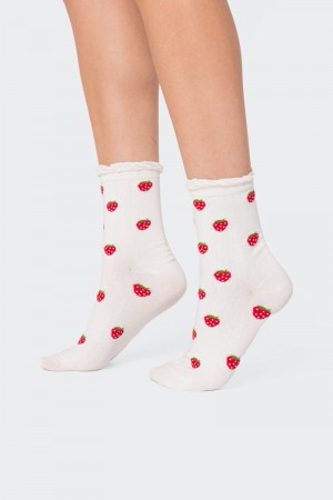 Edikted Strawberry Frill Socks White | USA PW868746M2