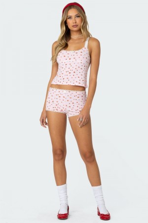 Edikted Strawberry Girl Printed Micro Shorts Pink | USA WA189428D0
