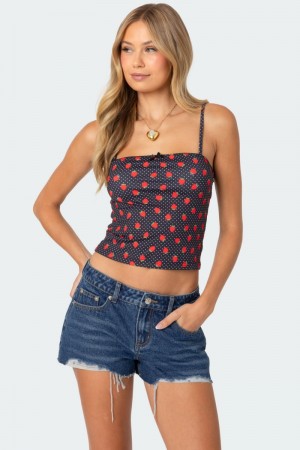 Edikted Strawberry Polka Tank Top Black | USA PW463486A2