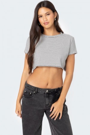 Edikted Stripey Cropped T Shirt Crop Tops Blue | USA GP393399A6