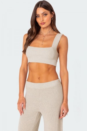 Edikted Sunday Knit Bra Crop Tops Cream | USA ZM374437S5