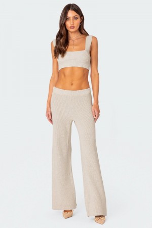 Edikted Sunday Straight Leg Knit Pants Cream | USA SC764486L5