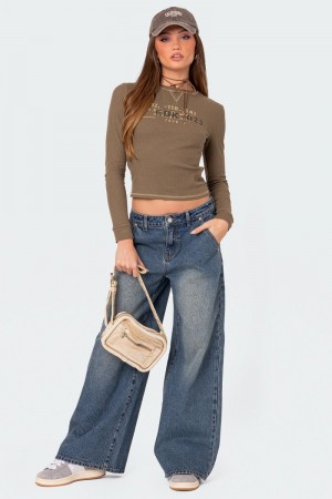 Edikted Super Baggy Wide Leg Jeans Blue | USA SD319041U4