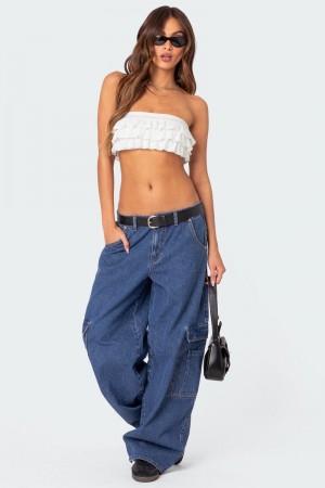Edikted Super Oversized Belted Boyfriend Jeans Blue Washed | USA NQ866656Q9