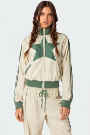 Edikted Superstar Nylon Track Jackets Off White And Olive | USA UK967876D9