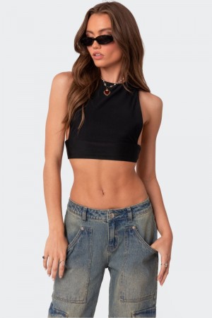 Edikted Surrey Open Sided Crop Tops Black | USA FN742804A8