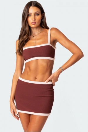 Edikted Sutton Contrast Ribbed Bra Crop Tops Black And White | USA KD838373M3
