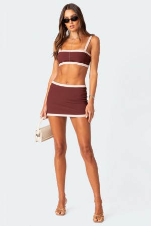 Edikted Sutton Contrast Ribbed Mini Skirts Black And White | USA DN835173H1