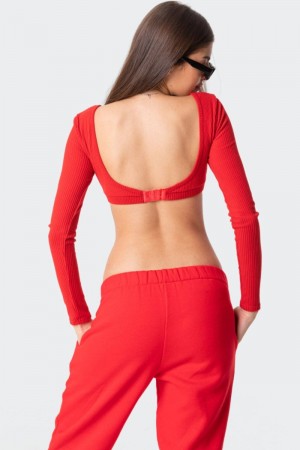 Edikted Sydney Ribbed Open Back Crop Tops Black | USA SK821142T8