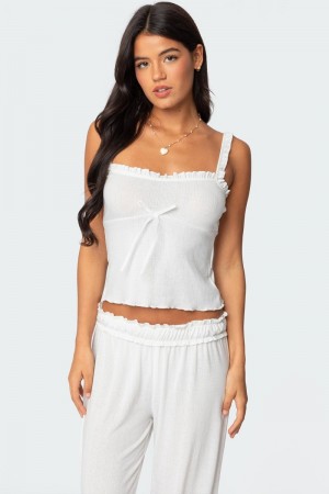 Edikted Sylvia Pointelle Tank Top White | USA VE139123E6
