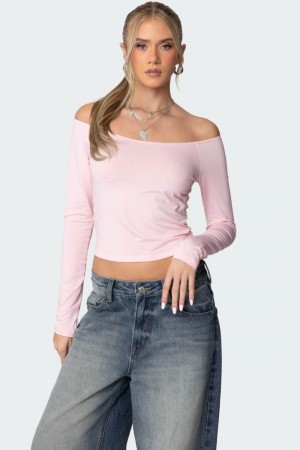 Edikted Tahlia Off Shoulder Long Sleeve Tops Black | USA ED262586D3