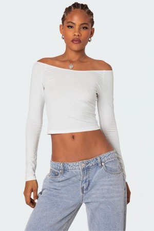 Edikted Tahlia Off Shoulder Long Sleeve Tops Black | USA PL296089Q0