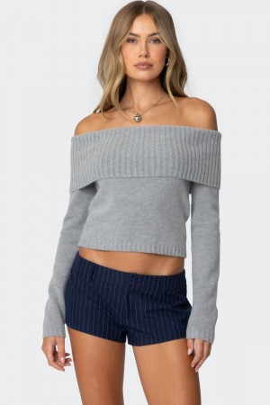 Edikted Tamara Fold Over Knit Long Sleeve Tops Black | USA TB701710D7