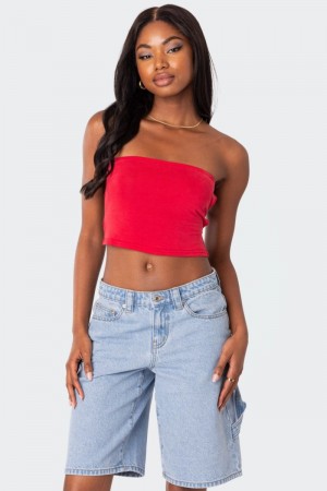 Edikted Tao Open Back Tube Crop Tops Olive | USA UT384388X6