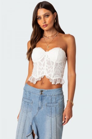 Edikted Tea Party Sheer Lace Corset White | USA OM806690R2