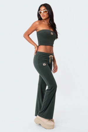 Edikted Terry Low-Rise Sweatpants Green | USA QW721562U2
