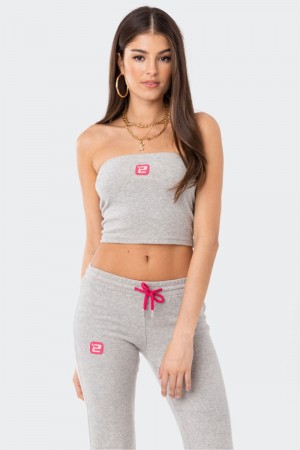 Edikted Terry Strapless Strapless Tops Gray | USA BQ618171W2