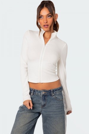 Edikted Tessa High Neck Zip Up Cardigan Long Sleeve Tops Gray Melange | USA SP655625Q1