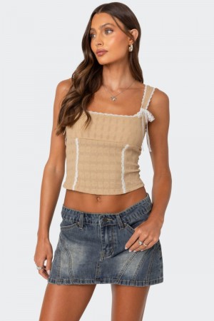 Edikted Textured Bustier Tank Top Beige | USA AZ256215K5