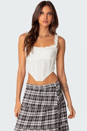 Edikted Textured Ruffle Corset White | USA IC077677P7