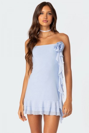 Edikted Thalia Flower Pin Ruffle Mini Dress Light Blue | USA OF391949J7