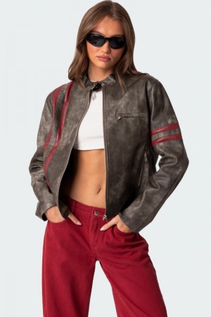 Edikted Thunder Washed Faux Leather Jackets Gray Washed | USA ZV430213M3